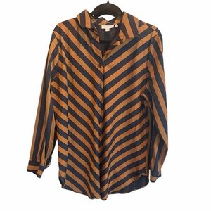 Chico's Diagonal Striped Button-Down Shirt - Black and Brown (size 2)‎